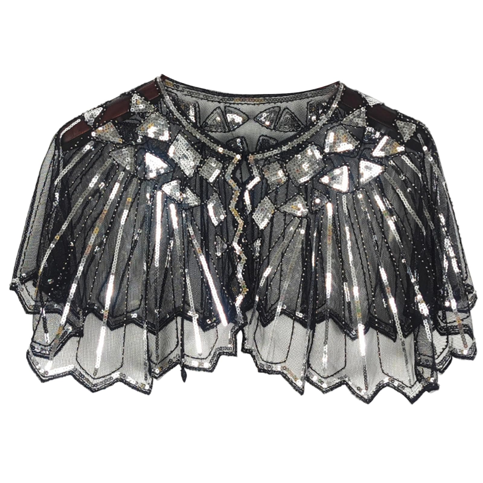 MICFENY Elegant Beaded Openwork Capelet Short Shoulder Wrap Sequins Mesh Shawl For Women Formal Party Cover-up