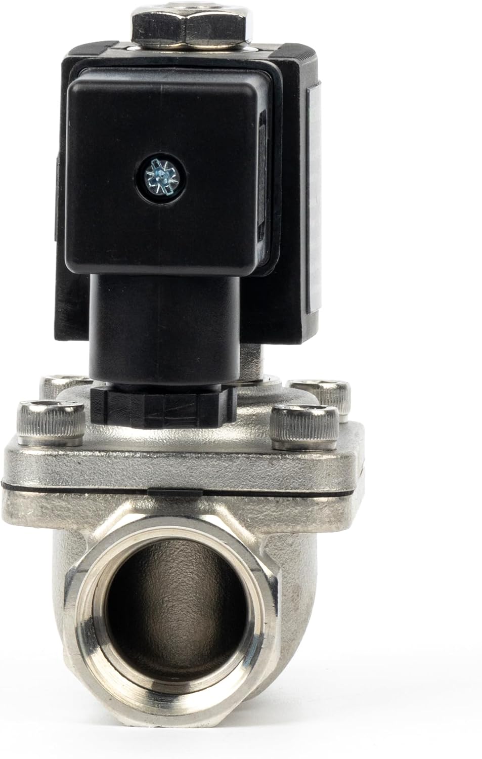 U.S. Solid 3/4 in Stainless Steel Solenoid Valve, AC 110 V, Normally Closed, FKM Seal, 9.3 Cv, Low-Pressure Start, Junction Box, Semi-Direct, for Water Gas and Oil