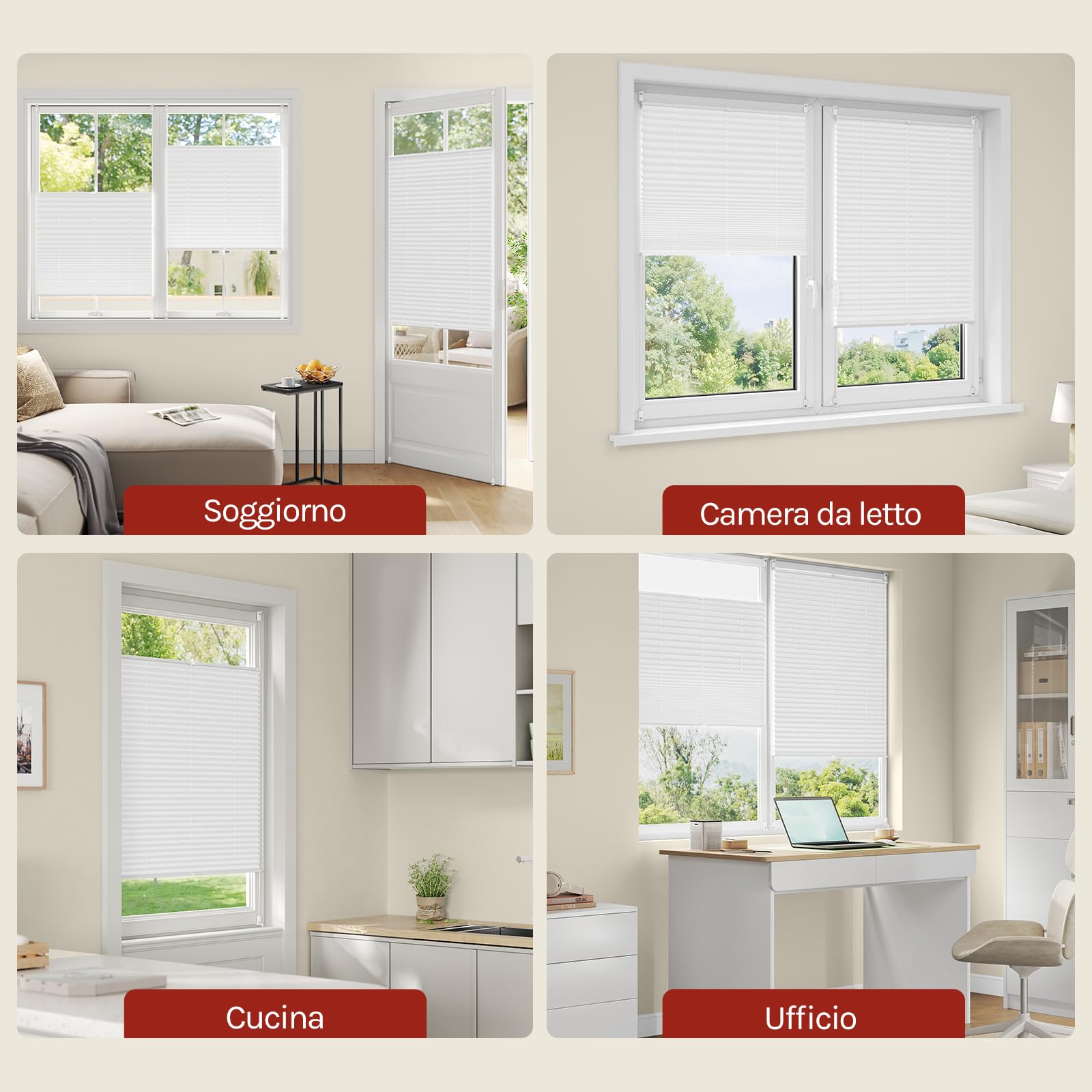 WOLTU Tenda Plissettata Effetto Rugoso Klemmfix senza Foratura 80x100 cm Bianco, Tenda Avvolgibile con Clip, Protezione Solare e Privacy per Finestre e Porte