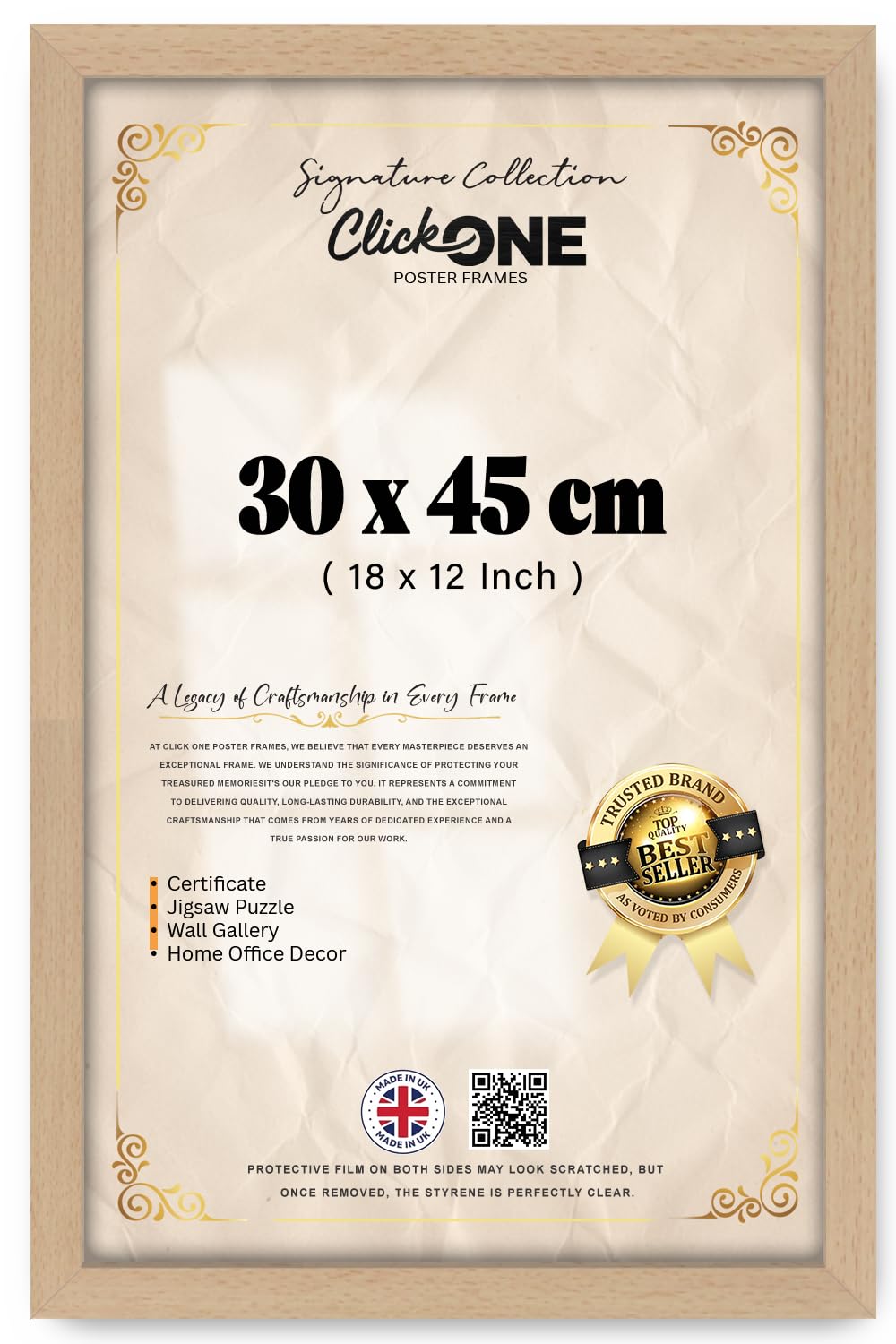 Click One — Art Gallery Wall Picture Frame (30 X 45 CM) Engineered Wood Finish | Room Interior Display For Home Décor, 18 X 12 INCH Beech Hanging Portrait Landscape, Contemporary Look For Living