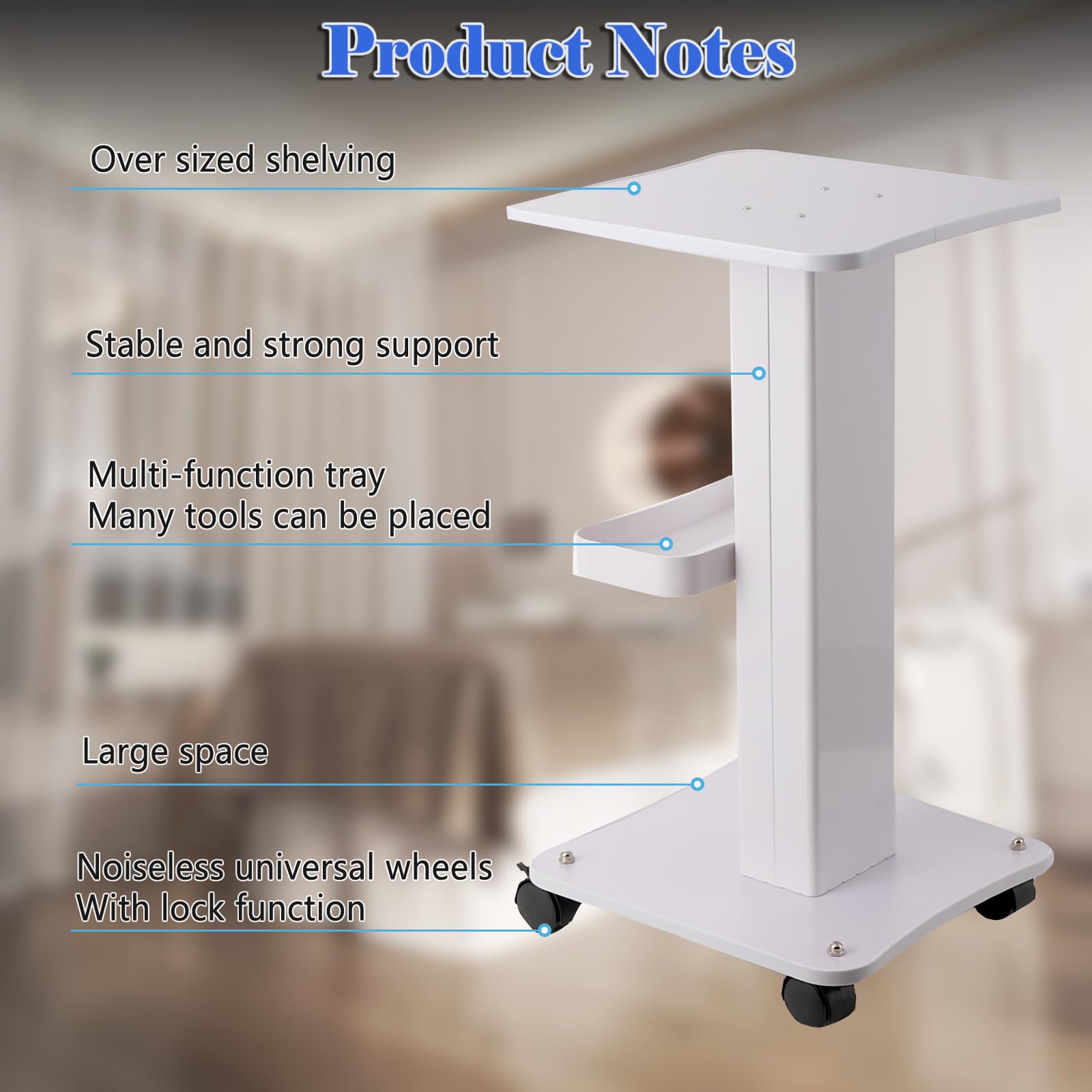 Carrello per salone di bellezza da parrucchiere SPA, Carrello medico portatile con vano portaoggetti e 4 ruote silenziose, bianco
