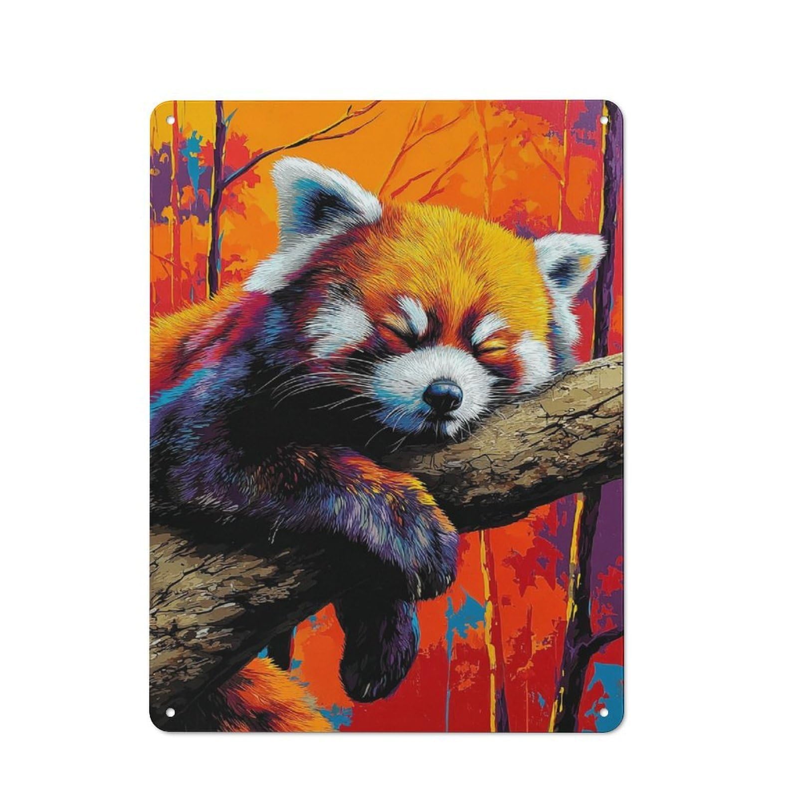 Sleeping Red Panda in Vibrant Forest Vintage Tin Sign 40x30cm for Home Office Or Studio, for Metal Sign Collectors, for Living Room And Hallway Decor