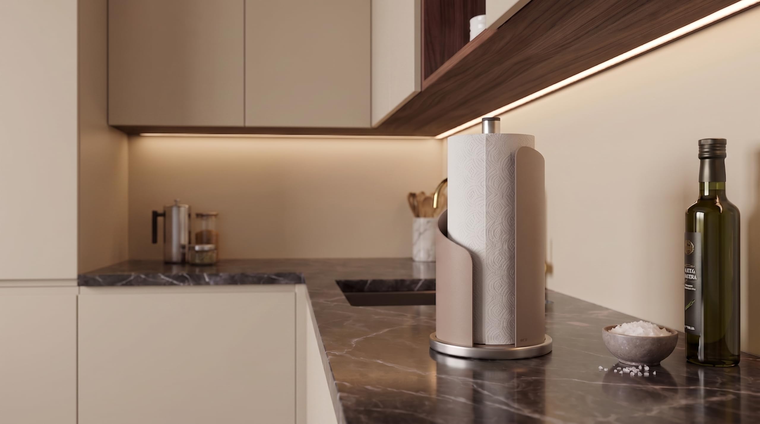 Porta rotolo da cucina, in acciaio inox con rivestimento opaco, Ø 15 cm talpa