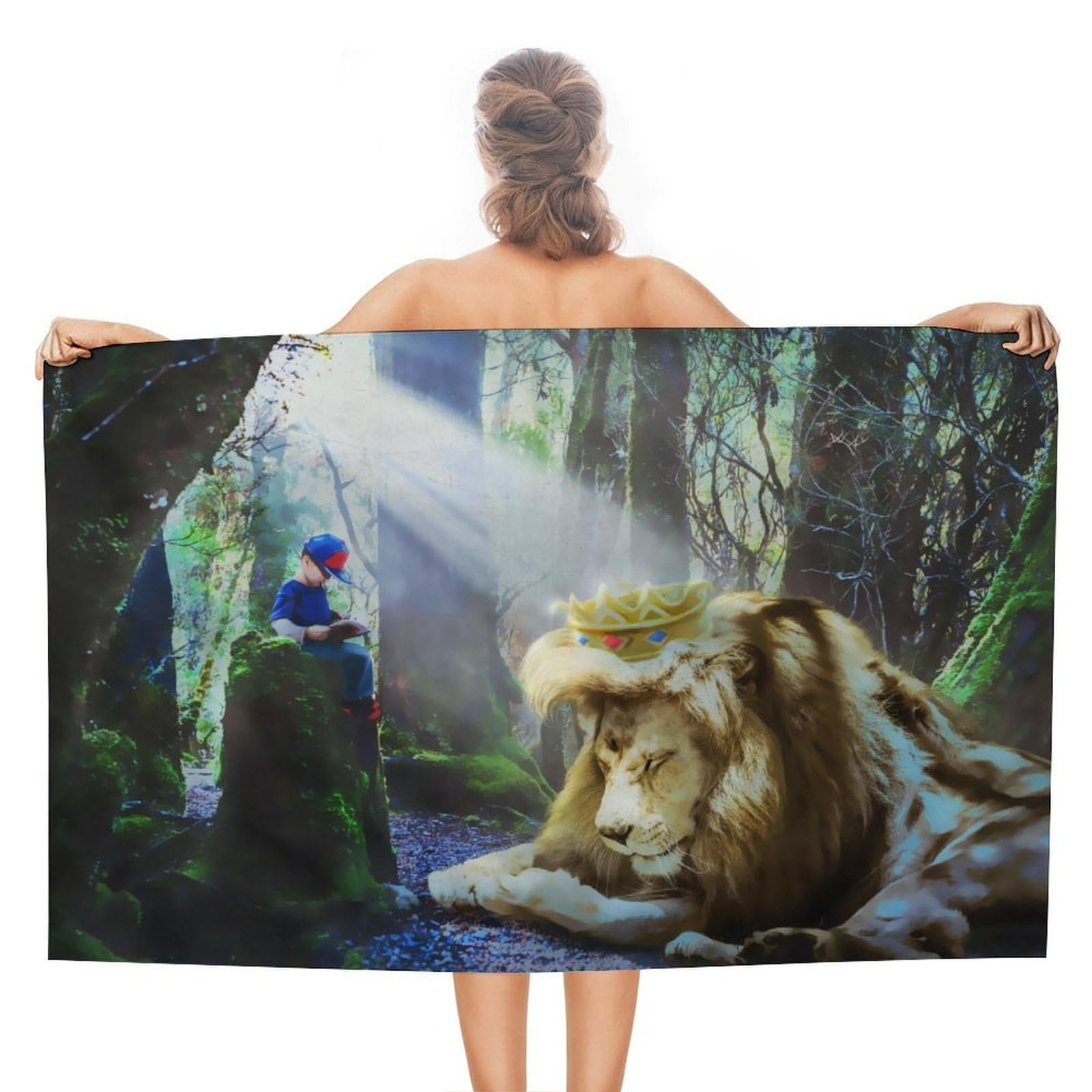 Serviette de plage sport et fitness Boy Reads to Royal Lion pour adulte