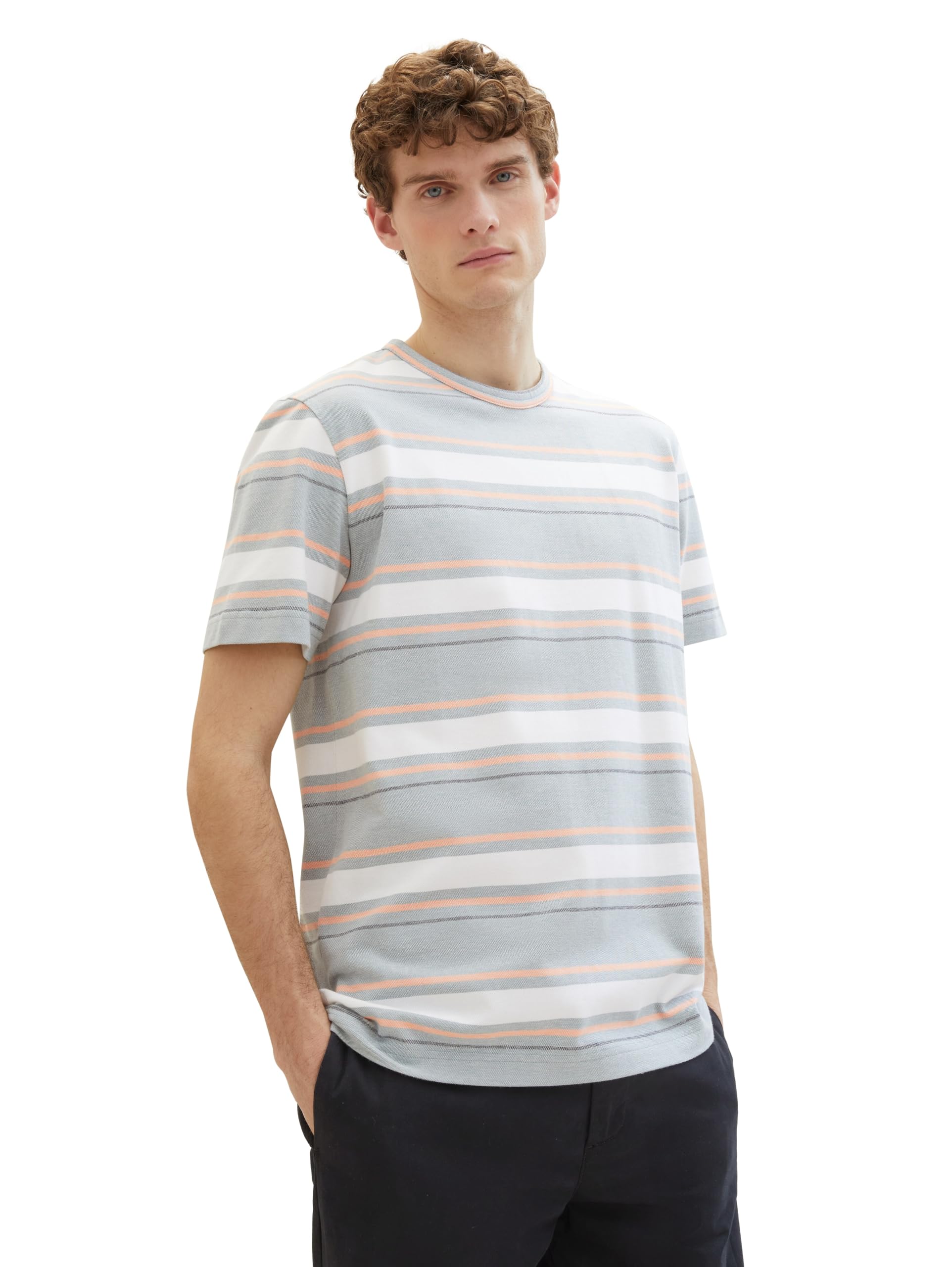 TOM TAILOR Herren T-Shirt mit Streifen aus Piqué, 35041 - Mint Grey Multi Stripe, XL – Ansicht 2
