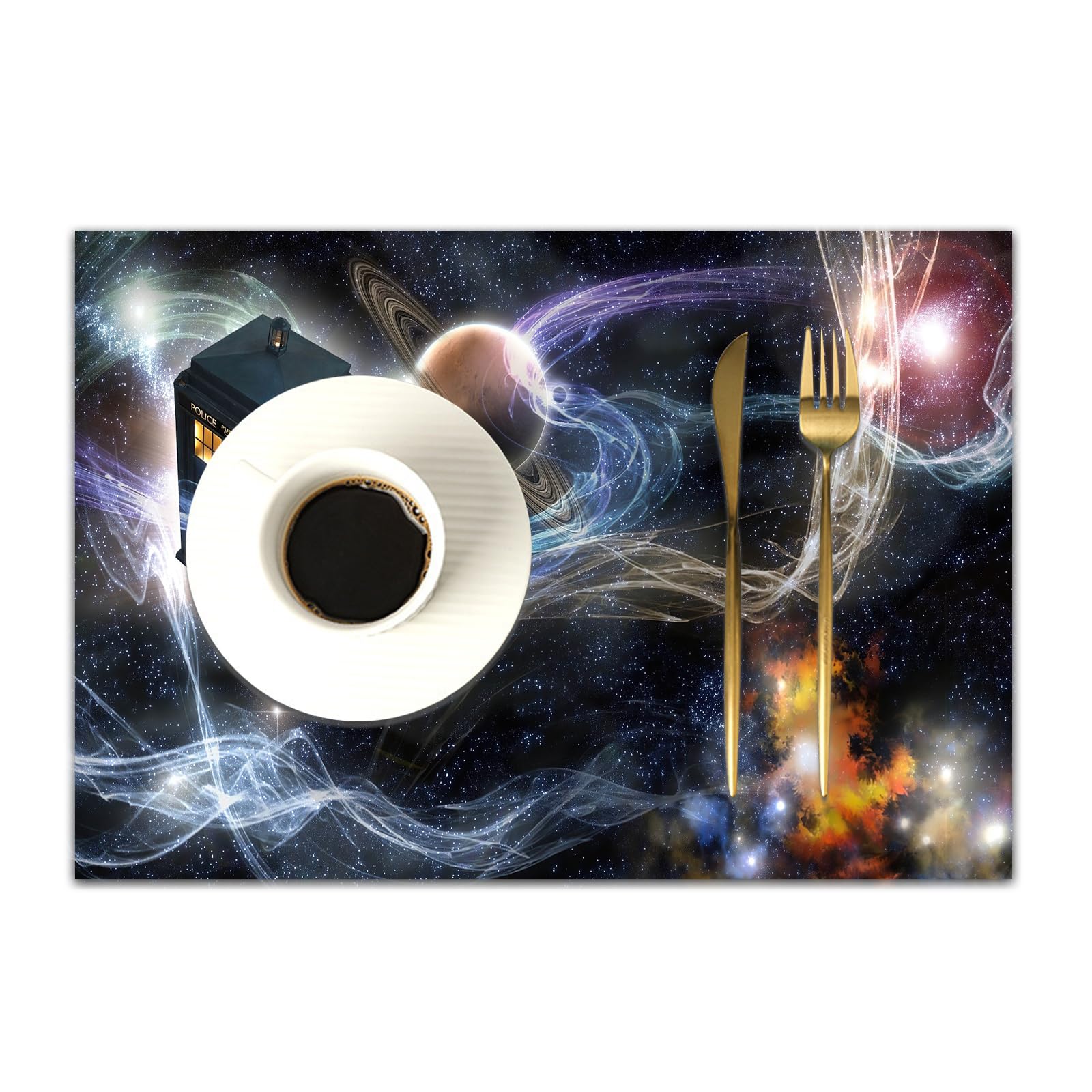 DASNK Table Mats Set of 4 Woven Vinyl Place Mats for Dinner Table Washable & Durable Indoor/Outdoor Use Table Accessories,Doctor Who Tardis Dans Starry Fantasy Background,12x18in