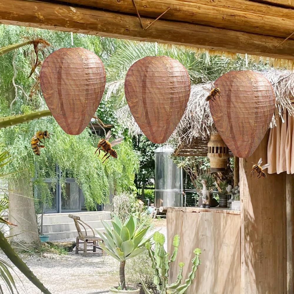 Mineup 8 Piezas Nido de Avispas, Nido de Avispa Artificial, Nido de Avispas Colgante, Nido de Avispas de Suspensión, Natural Ecológico para hogares y Jardines al Aire Libre
