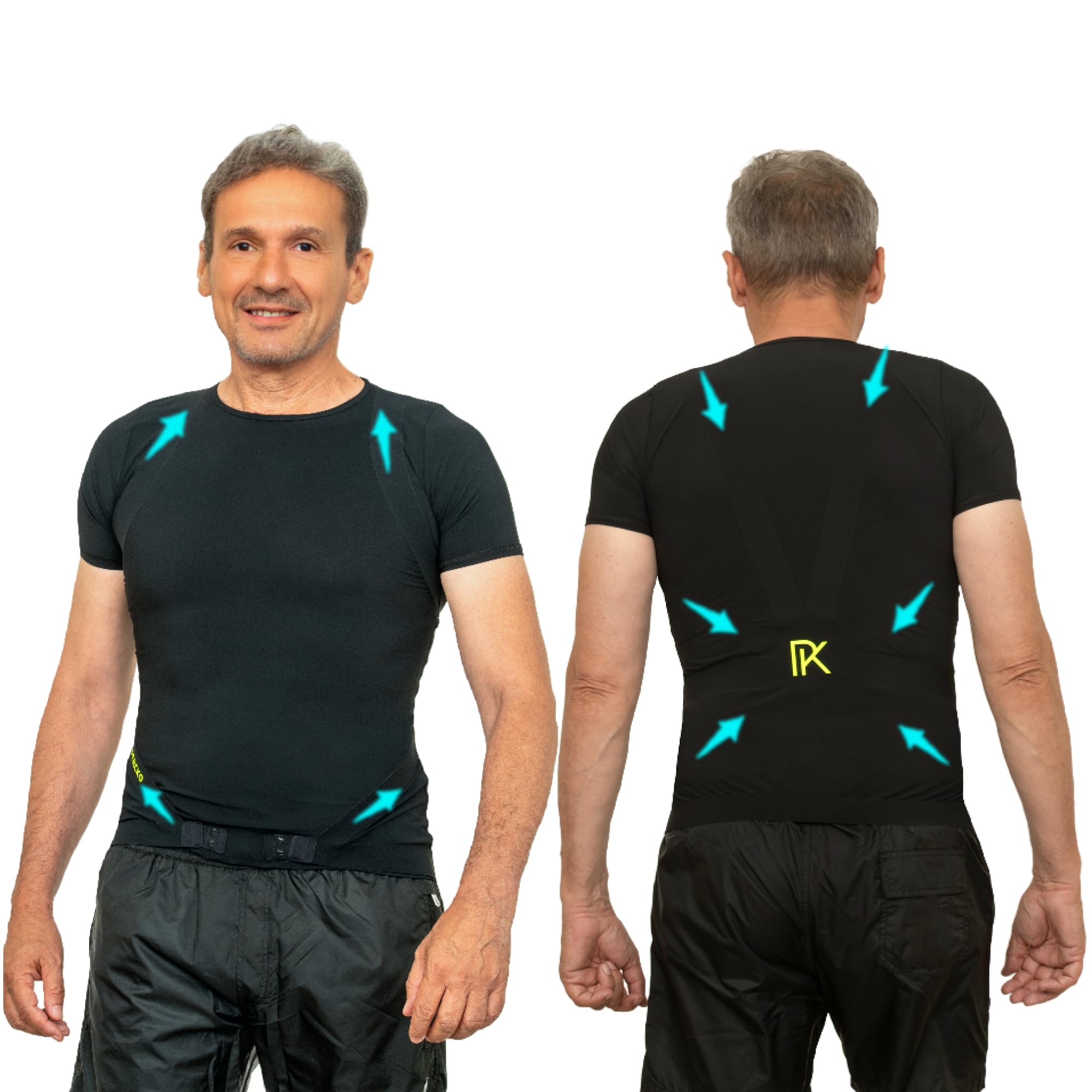 PERCKO - T-Shirt de Sport pour Homme - Technologie Brevetée - Soulage Le Mal de Dos - Manches Courtes - Col Rond - Noir - Taille L