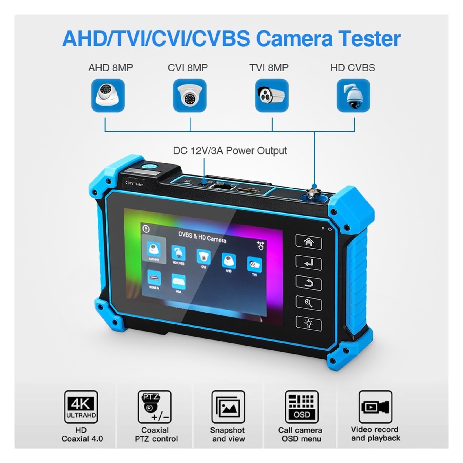 IP-Kameratester 8MP IPC Tester AHD CVI TVI CVBS Analoger Monitor CCTV Tester H.265/H.264 4K VGA Eingang RJ45 TDR/UTP Kabeltest CCTV Tester