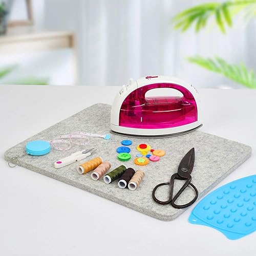 Miniatura 7 de Rdutuok Alfombrilla de lana de 17 x 13.5 pulgadas para acolchar con funda de transporte y almohadilla de silicona para apoyar el hierro, almohadilla