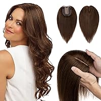 Vista 28 de Hairro Topper de cabello humano, clips en extensiones 100% reales con base de seda de 4 x 4.7 pulgadas para mujer, para línea de cabello alto/cubrir