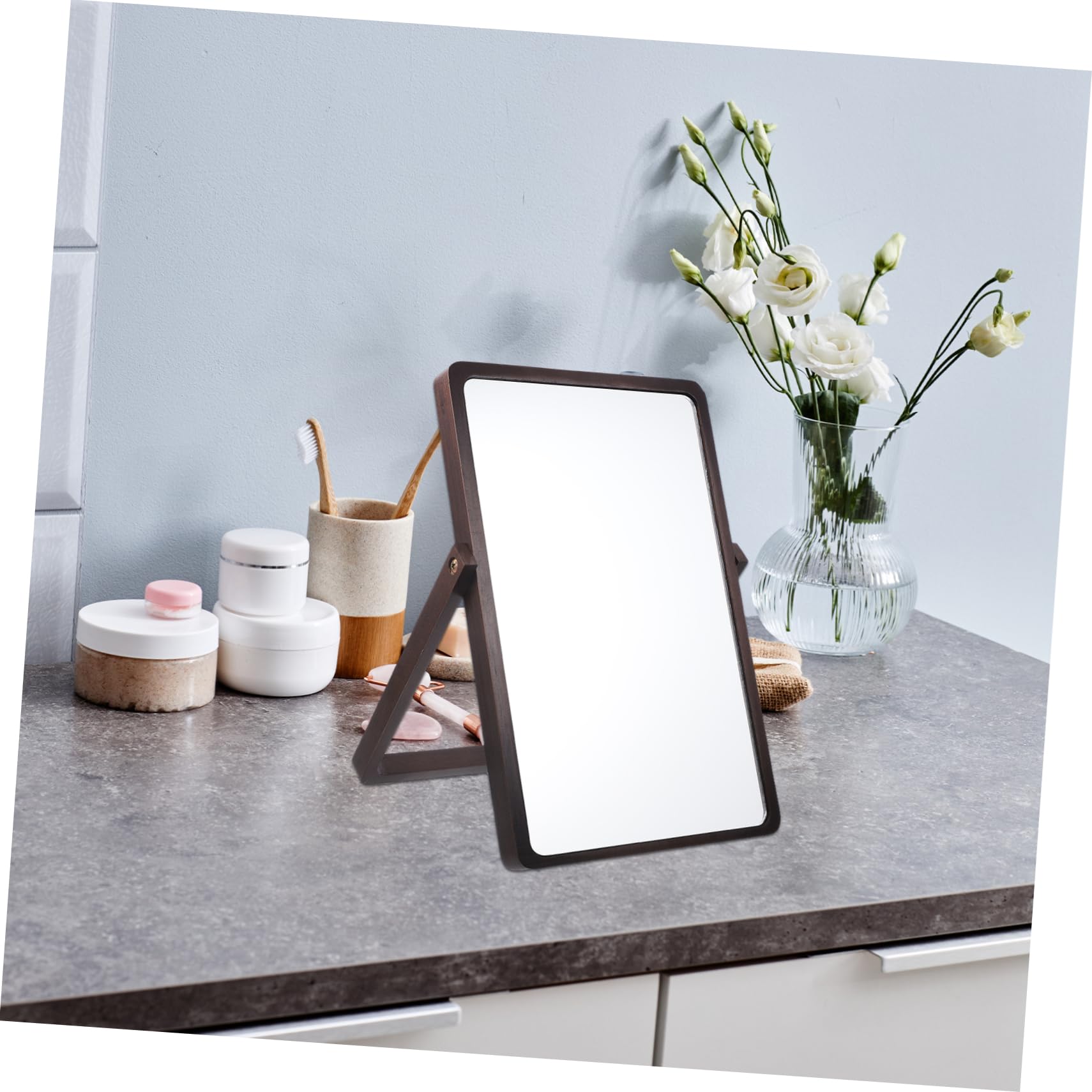 CALLARON Specchio Cosmetico Da Tavolo Pieghevole Legno Design Per Makeup Per Casa e Ufficio Pratico e Stabile Colore Noce