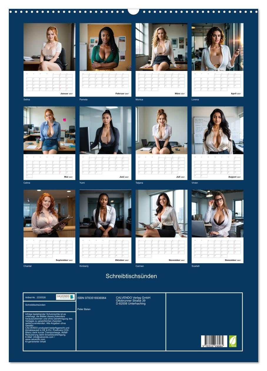 CALVENDO - Schreibtischsünden (Wandkalender 2027 DIN A2 hoch), Monatskalender: Verboten sexy – direkt vom Schreibtisch!