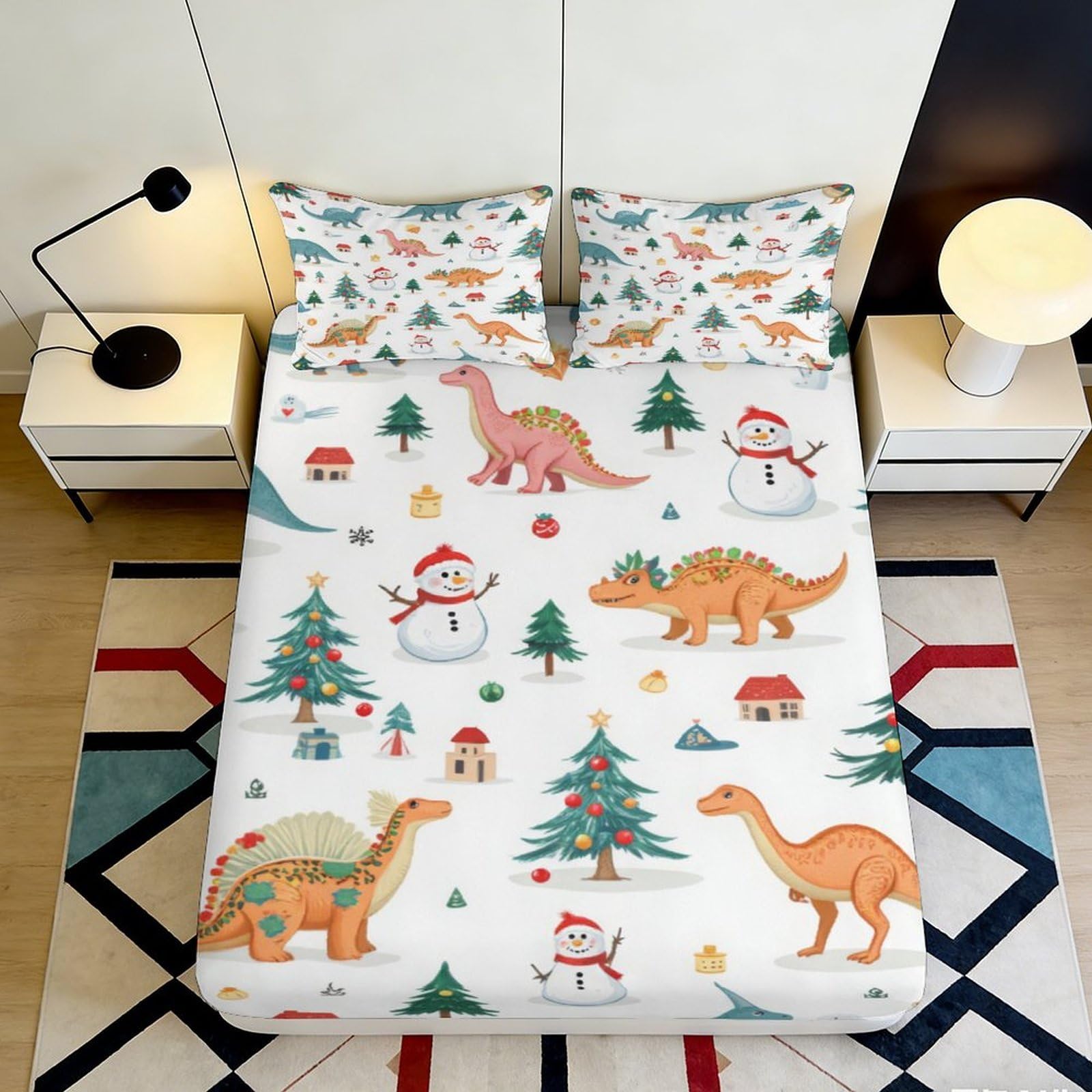 3D Printed Dinosaur Forest Fitted Sheet Microfiber Non-Slip Deep Pocket Dinosaur Mattress Fitted Cover for Bedroom Bedding 90x200x25cm