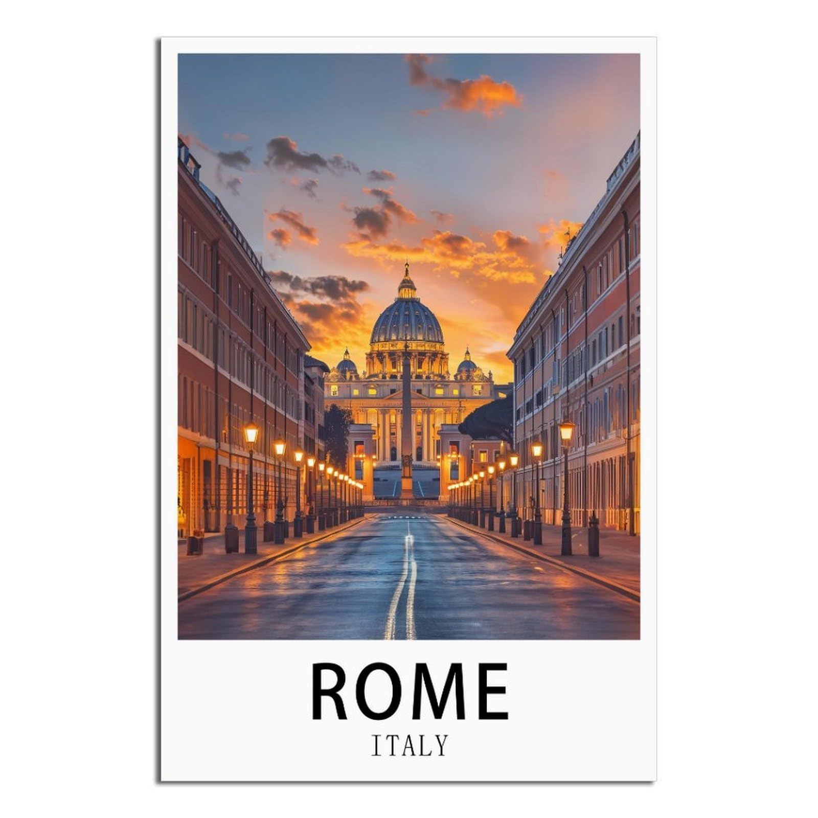 SLJGINEU Rome Italy Vintage Travel Posters Road 08x12inch(20x30cm) Canvas Wall Art Print Modern Painting Poster for Living Room Decor