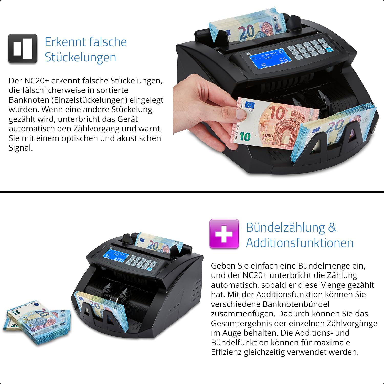 ZZap NC20+ Banknotenzähler & Falschgeld-Detektor - Banknotenzählmaschine Geldzählmaschine Geldzähler