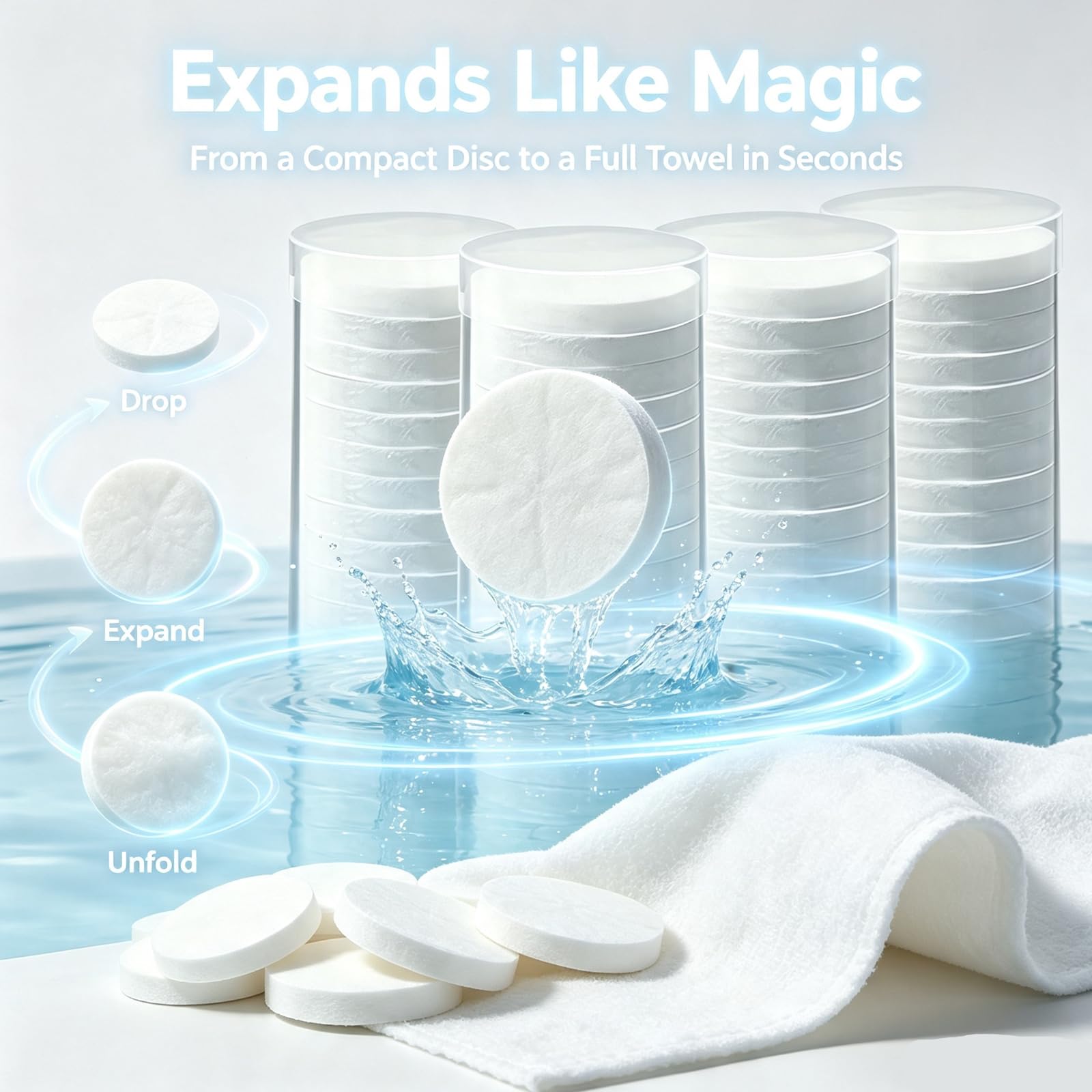 Disposable Compressed Face Towels, 100% Plant-Based, Lint-Free & Biodegradable