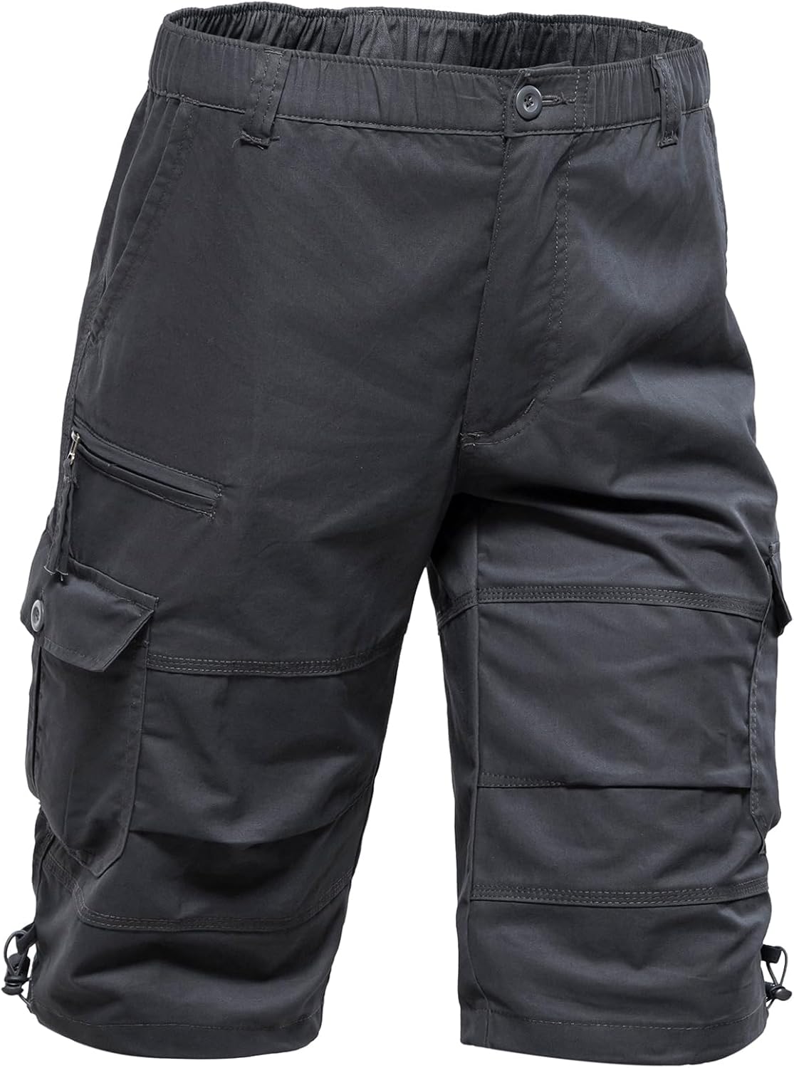 Mylldey Men's Cargo Shorts 3/4 Relaxed Fit Mens Running Shorts 7 Pockets Elastic Waist Cotton Hiking Shorts