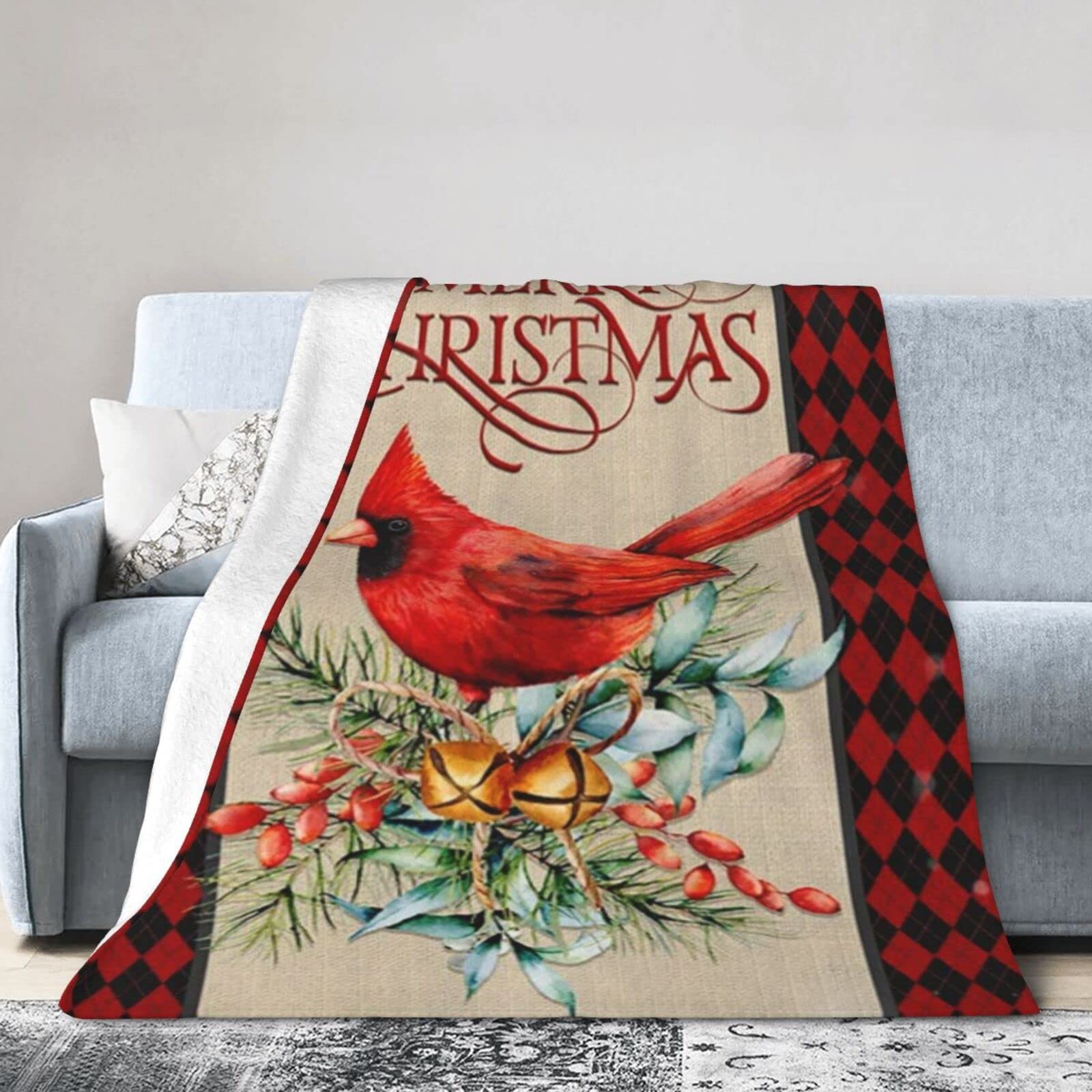 Lsjuee Christmas Flannel Fleece Blanket 40"X30" Merry Christmas Cardinal Bed Throw Blanket Funny Ultra-Soft Travel Winter Blankets for Adult Keep Warm