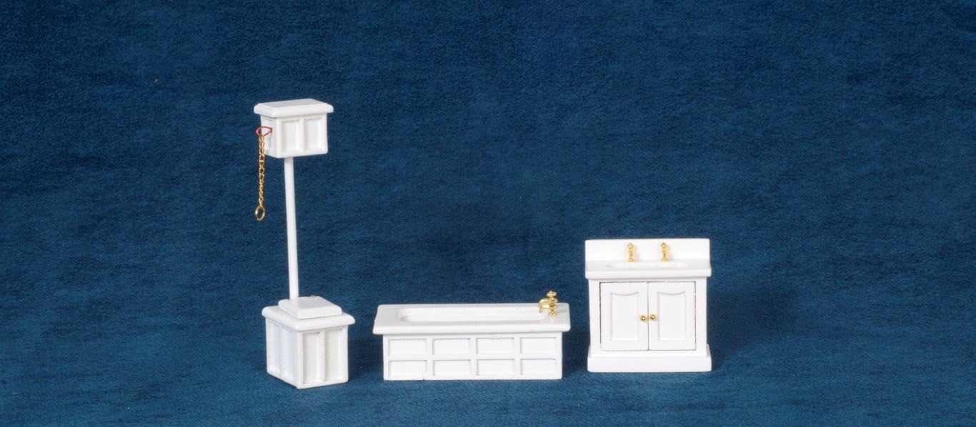 Town Square Miniatures Dolls House Miniature 1:24 Scale White Victorian Bathroom Furniture Set Suite