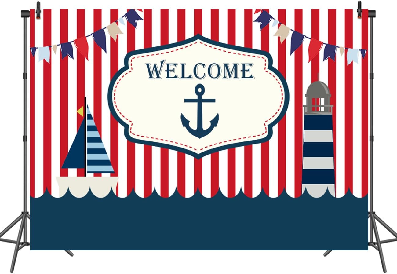 7x5ft Navy Blue Nautical Anchor Backdrop Photo Studio Background Boy Baby Shower Birthday Party Photography Backdrops