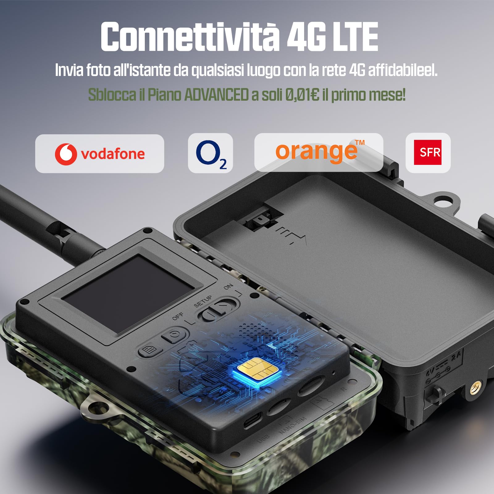 CEYOMUR 4G LTE Fototrappola 2K 48MP con SIM, Sensore di Movimento, Scatto 0,2s, IP66