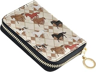 Horse Riding Ranch Pattern Leather Zipper Card Holder RFID Blocking Small W