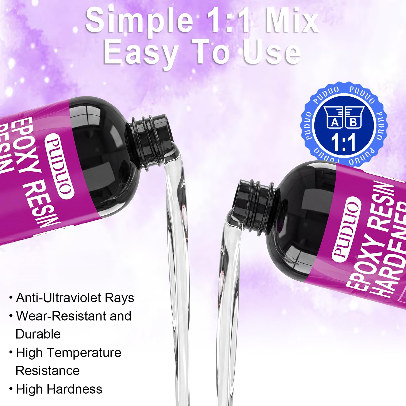 Puduo Kit de resina epoxi para principiantes de 22 onzas, kit de resina con moldes, kit de resina epoxi con flores secas, tazas medidoras y suministros de resinas, relación fácil de mezclar 1:1