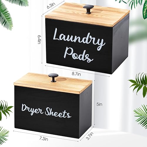 Miniatura 9 de Dandat Contenedor rústico de madera para secadora de ropa, contenedor con tapa de 8.7 x 6.3 x 6.4 pulgadas, soporte para cápsulas de lavandería de