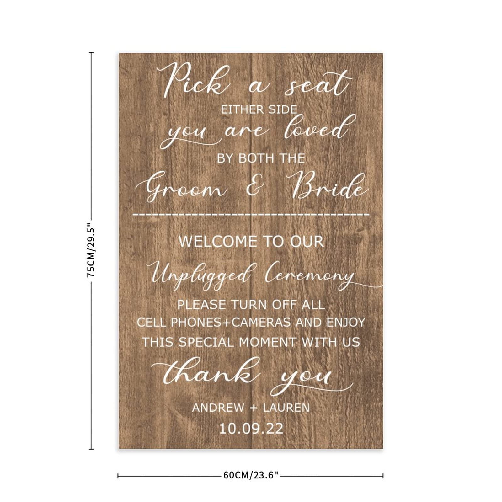 "Pick A Seat"-Schild, Zeremonie-Schild, unplugged Hochzeitsschild, vertikales Hochzeitsschild aus Holz, rustikale Hochzeitsdekoration, Zeremoniedekoration, 76,2 x 50,8 cm