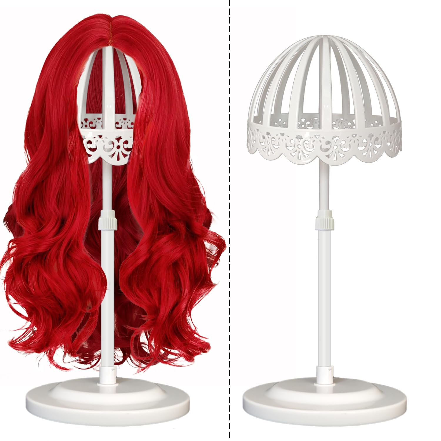 Wig Stand 1 Pack Adjustable Height Portable Wig Holder White Wig Head Stand Hat/Cap/Wig Holder Display Stand Wig Stands for Multiple Wigs