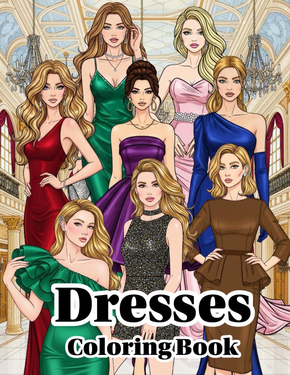 Elegant Dress Fashion Coloring Book for Adults: Stylish Women in Beautiful Dresses for Relaxation & Creativity