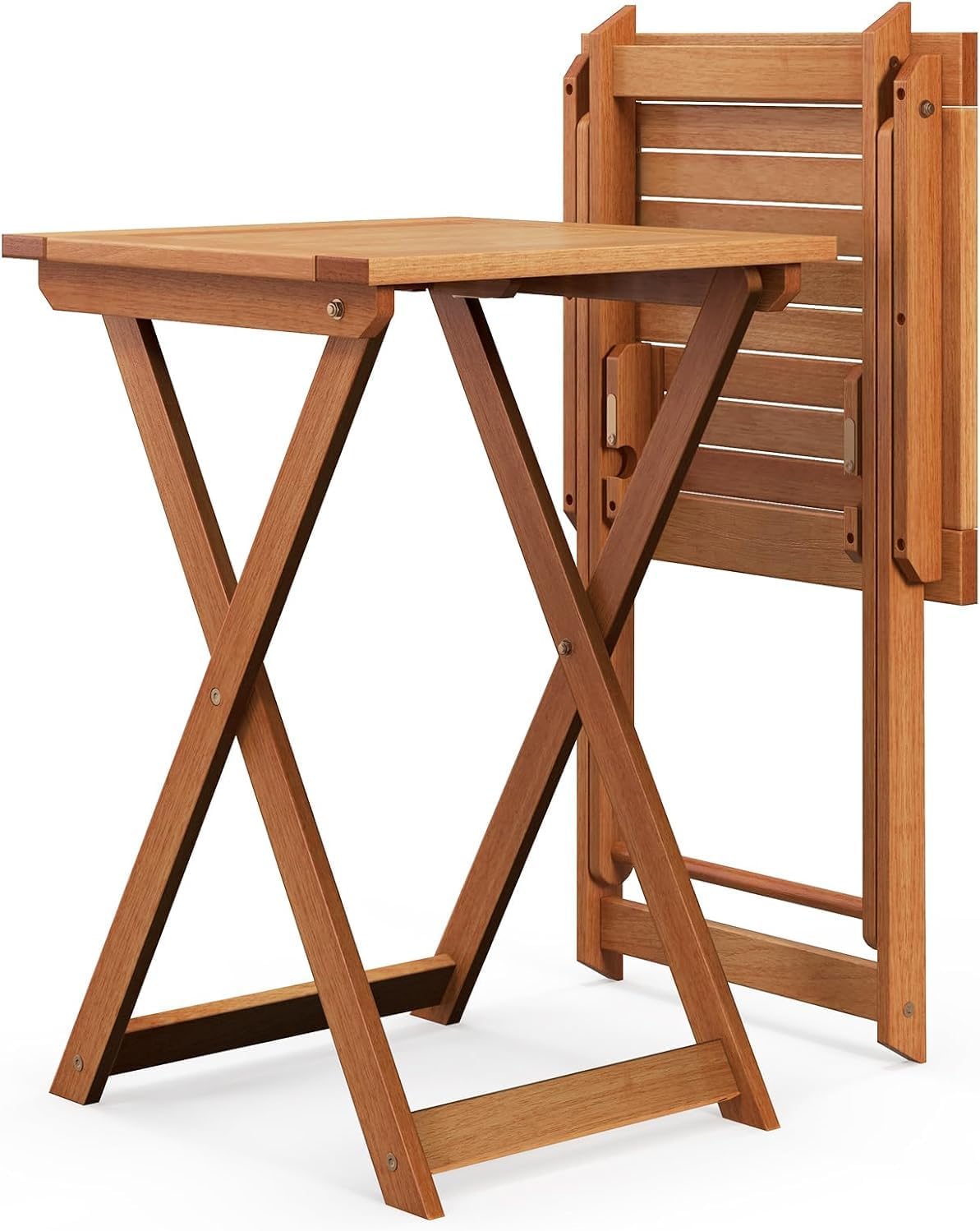 50cm Foldable Hardwood Garden Bistro Table - Stylish Slatted Top Square Side Table for Patio, Balcony, Deck, and Terrace Dining