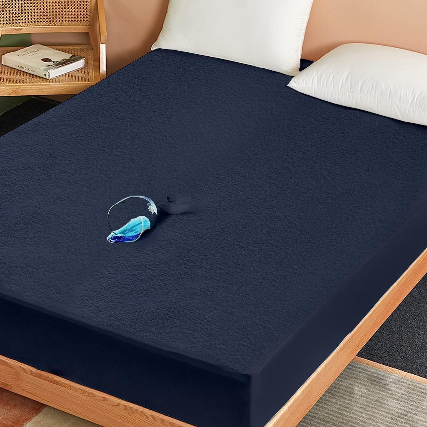 Adim's Waterproof Mattress Protector, Terry Cotton Feel Fitted Bed Cover with Elastic Skirt, Breathable Hypoallergenic Mattress Cover (Fits Up to 10 Inches, Navy Blue) (Queen Size [78"x60" ])-picture-21