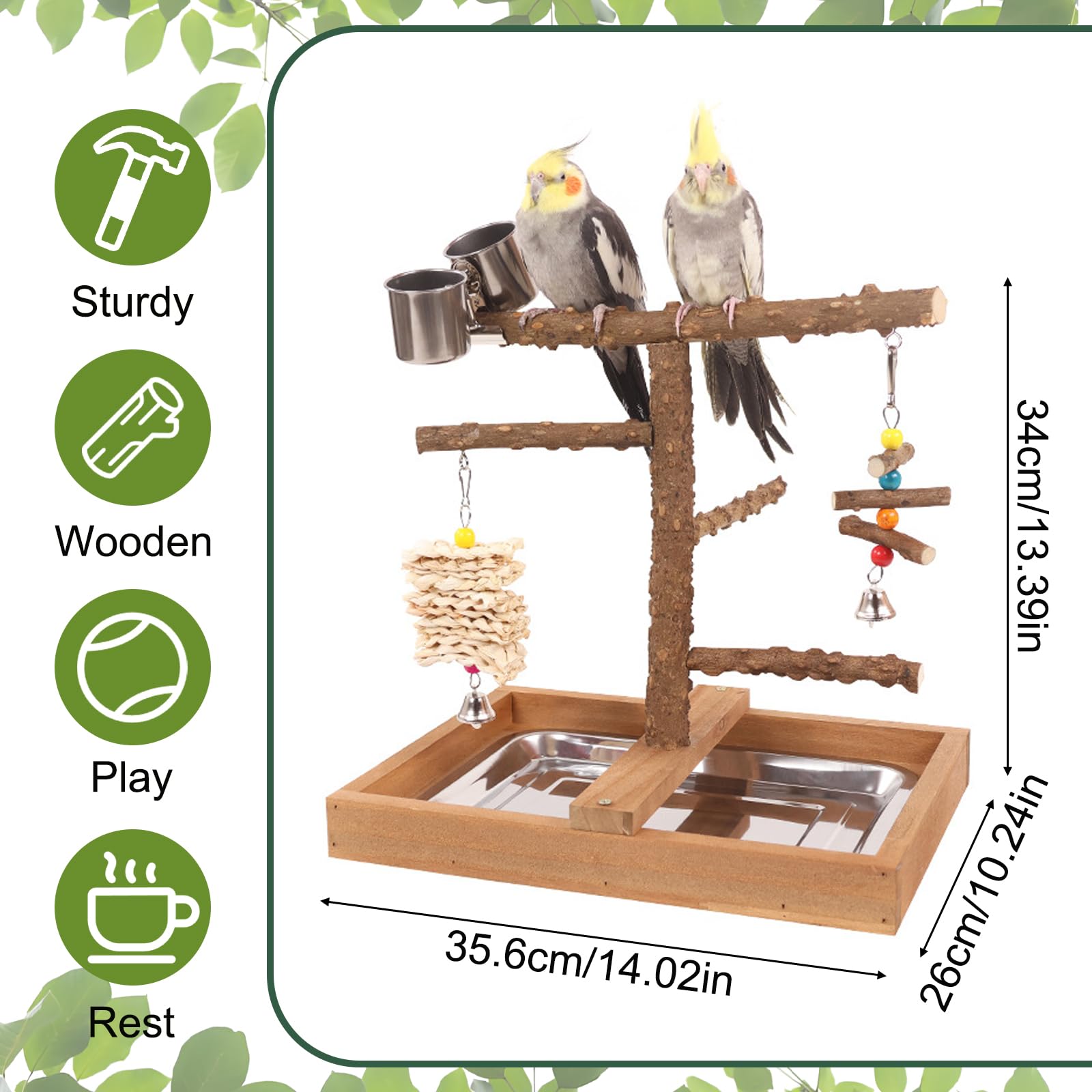 Juguetes para Loros y Periquitos, Percha para PáJaros, Accesorios para Jaula con Bandeja, Comederos, Juguetes para Masticar Colgantes, Amplia Zona de Juegos para Periquitos, CacatúAs y Cotorras
