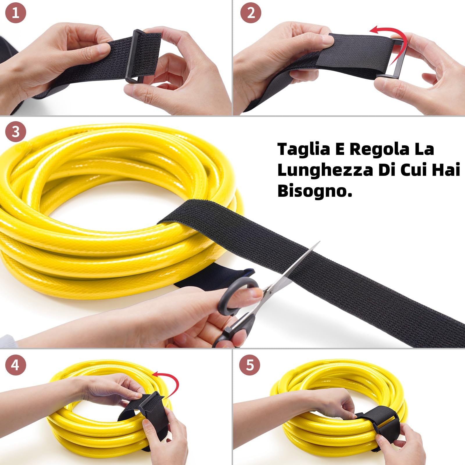 6 Cinghie In Nylon Riutilizzabili Per Fissaggio - 61x5 Cm Con Anello A D E Chiusura Regolabile - Robuste E Versatili