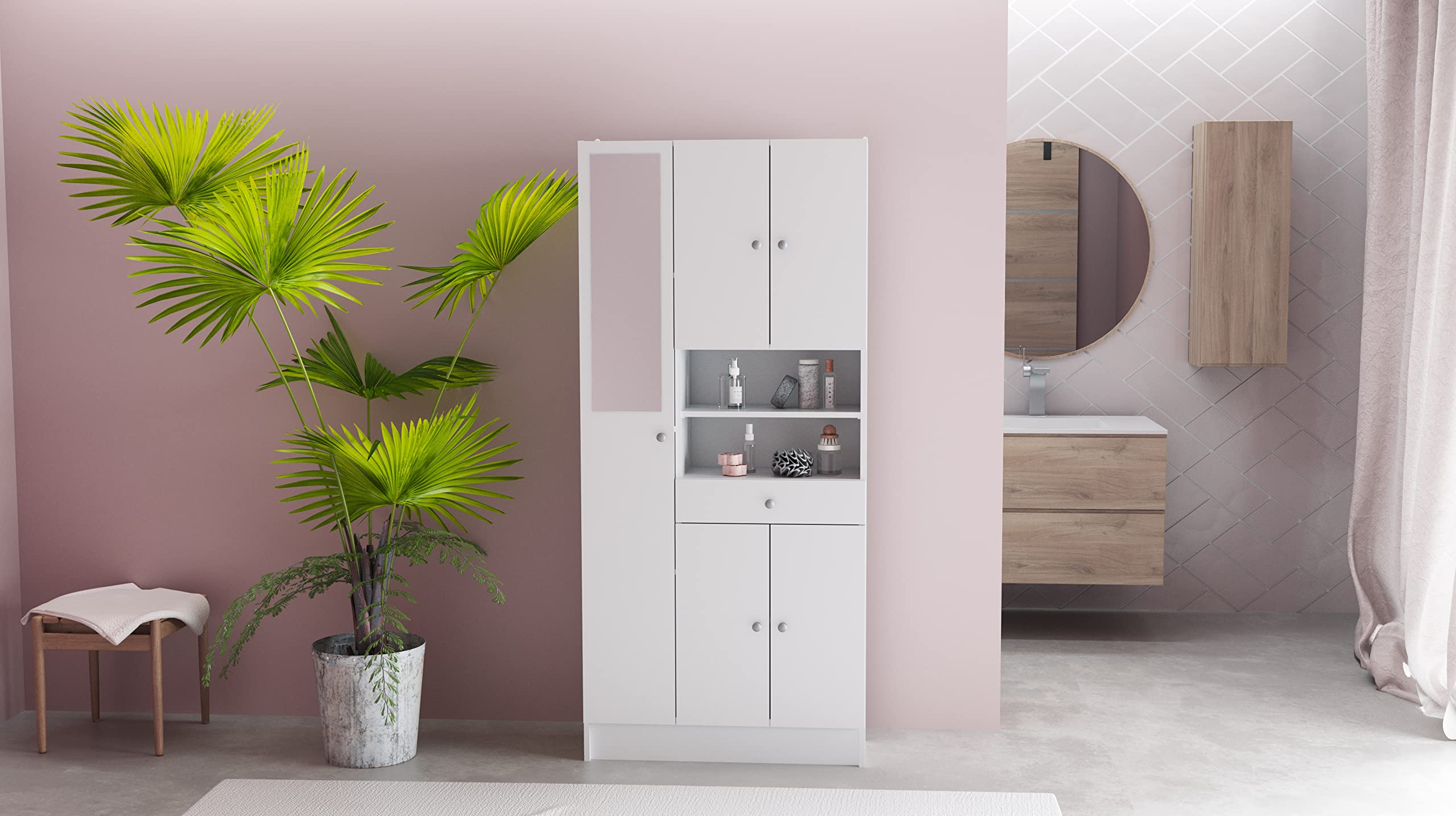 Meuble Colonne de Rangement Salle de Bain IMBATTABLE, Panneau de Particules/MDF, Blanc, 820x320x1 800MM