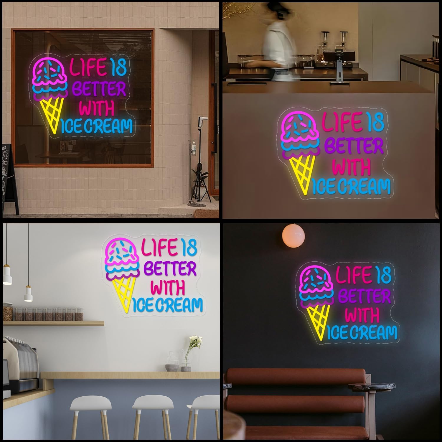 Ice Cream Neon Sign Wall Decor Custom Dimmable LED Light for Shop USB Powered Ice Cream Bar Food Shop Neon Art Party Neon Sign Decor 12.6×15.9 inch - Image 6