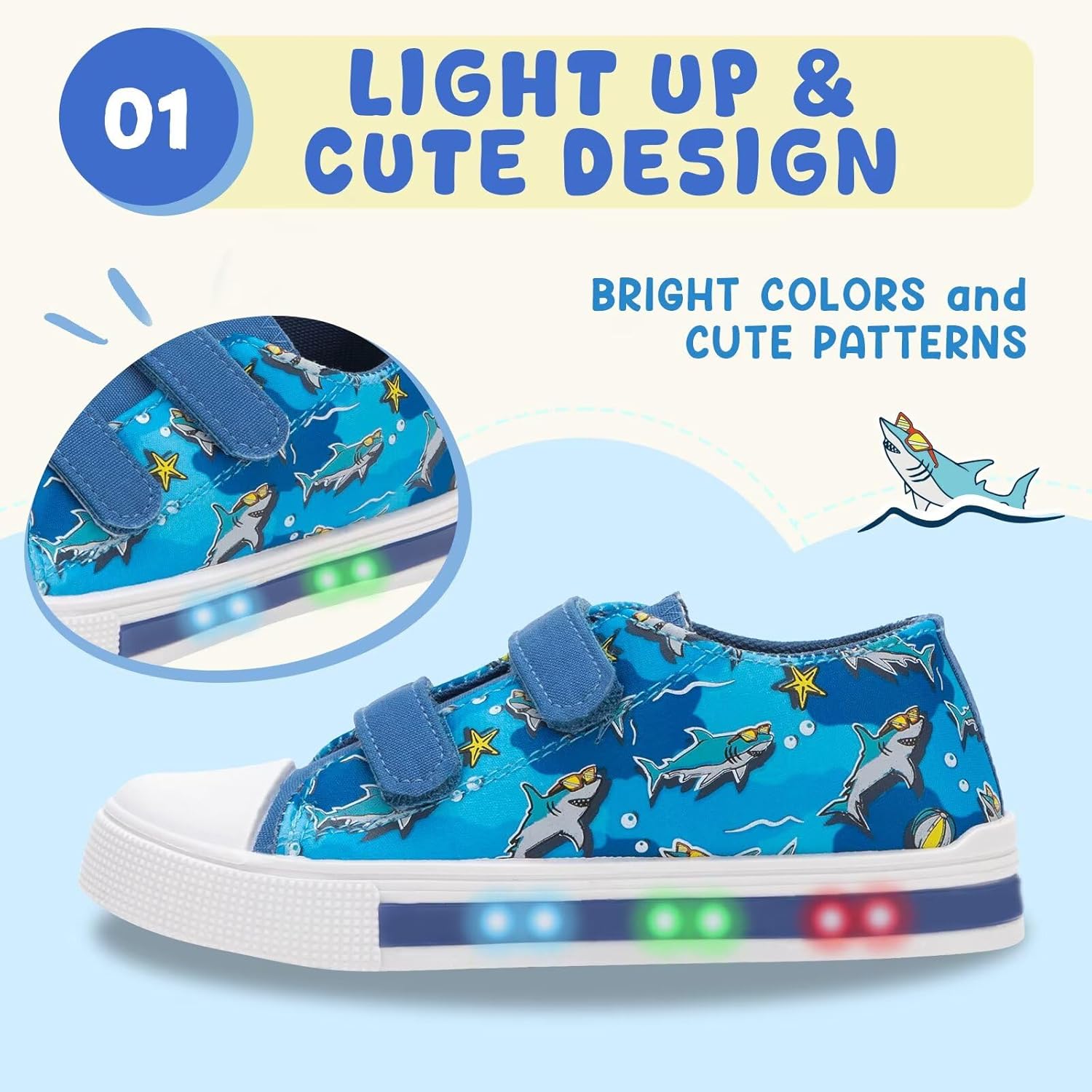 Kids Light Up Shoes Toddler Canvas Sneakers with Hook and Loop for Boys Girls - Image 2