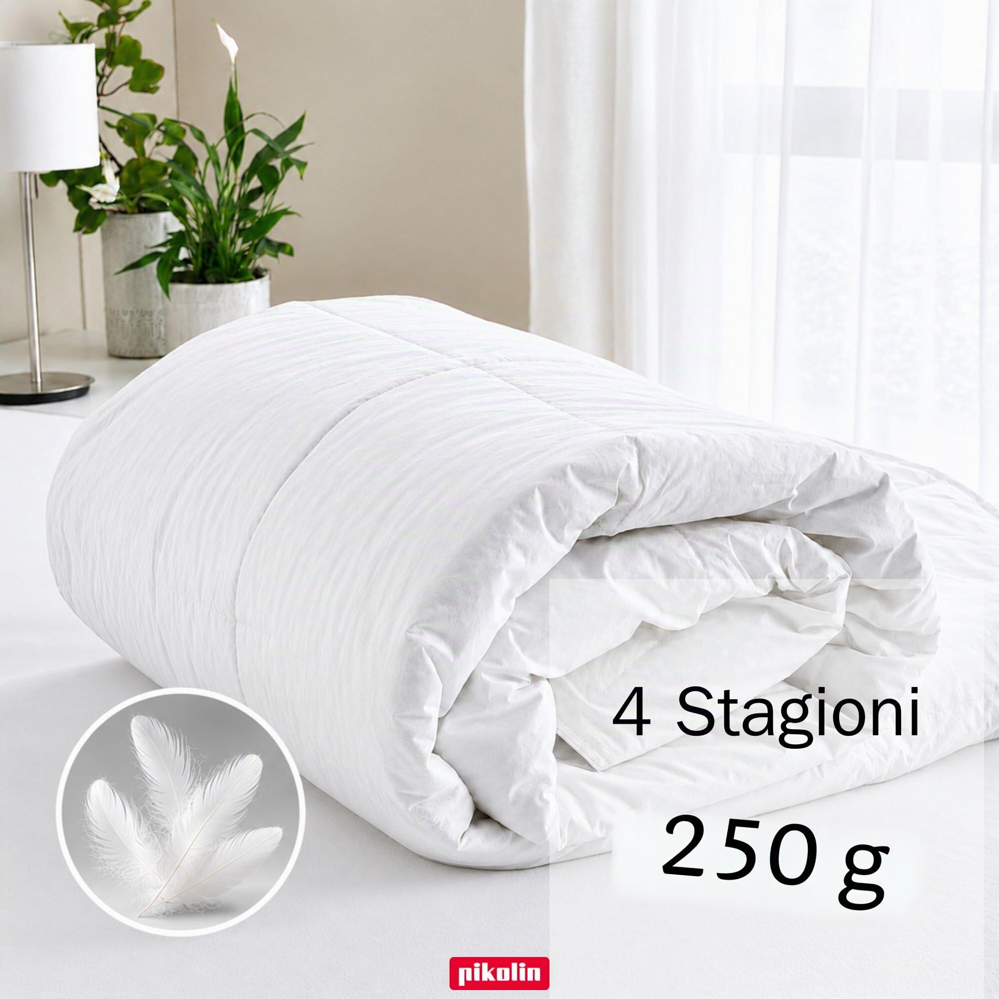 PIKOLIN Piumino Singolo Autunno e Inverno 135 x 200 cm cm in Piuma D'Oca 92%, 250 gr - Piumone Traspirante in Piume Naturali, Tessuto 100% Cotone Downproof