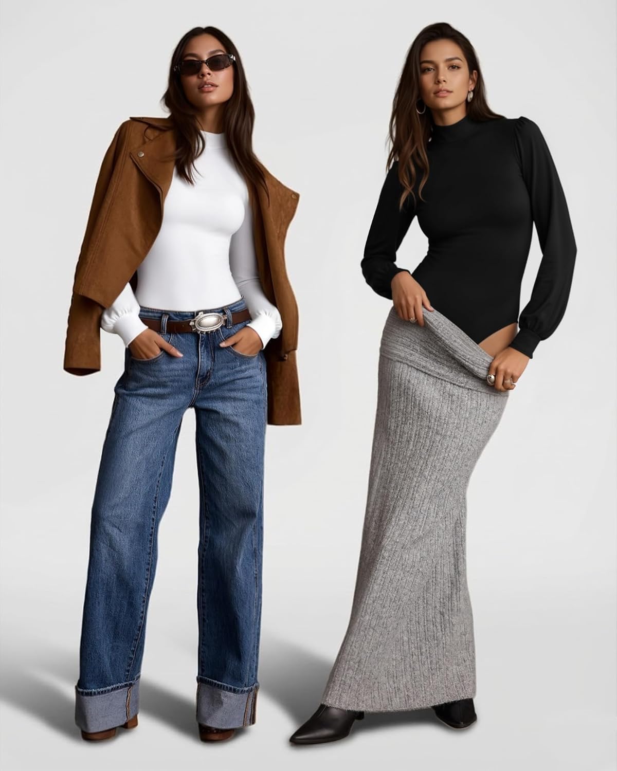 MANGOPOP Mock Neck Puff Sleeve Bodysuit Turtleneck Loose Lantern Long Sleeve Body Suit for Women for Going Out - Image 4