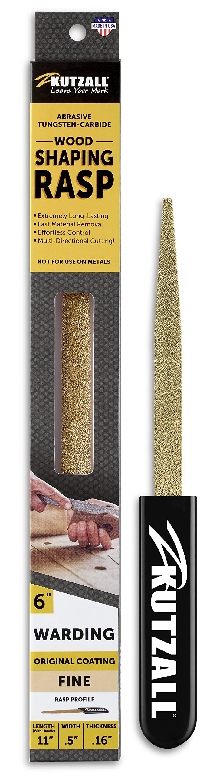 Original 6" Warding Hand Rasp - Fine, Wood Rasp/File used for Woodworking & Shaping, W/Ergonomic Soft Grip Handle, Absrasive Tungsten Carbide Coating - 11" (279.4mm) Overall Length - WD6170