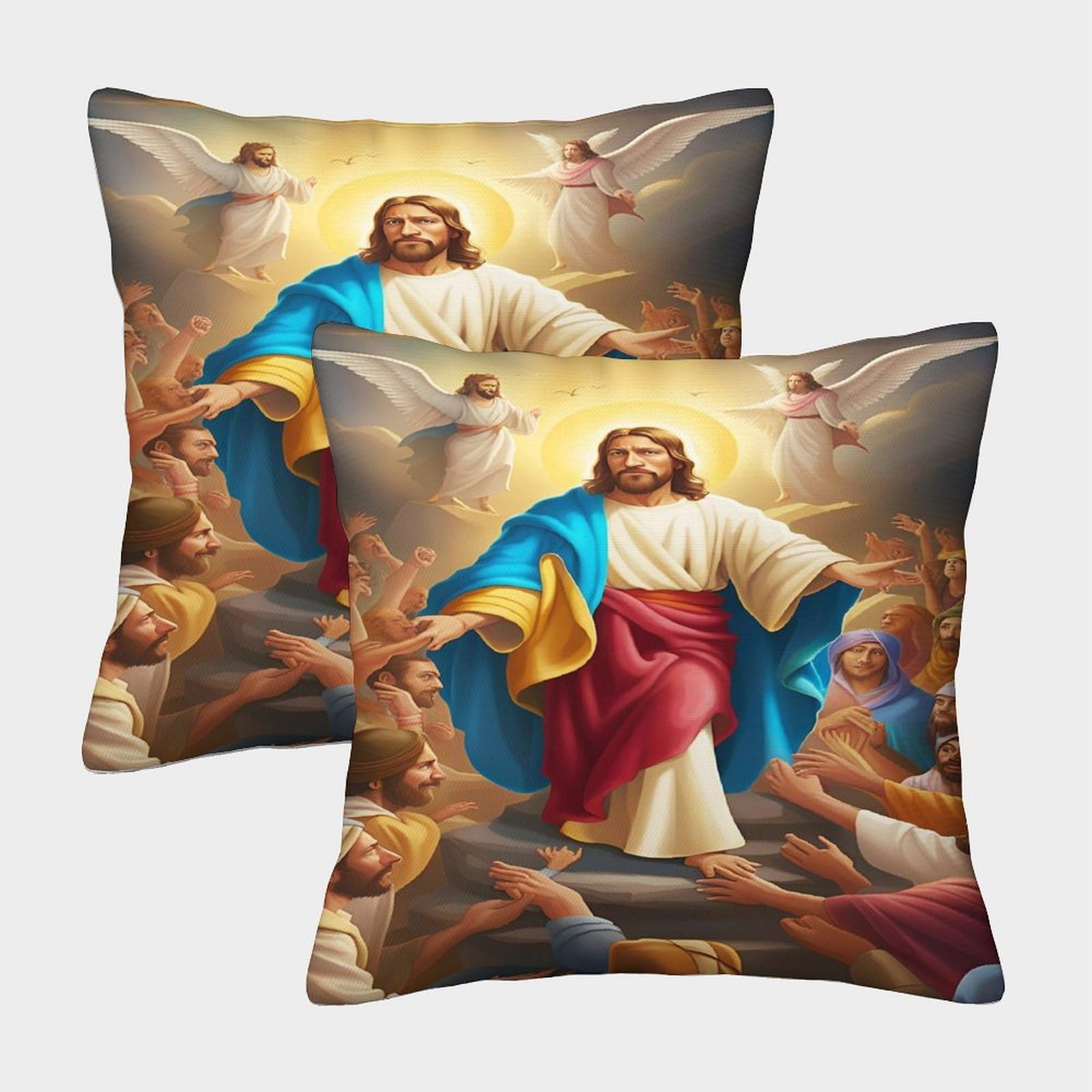 Tnfhsoft Jesus Cushion Cover Set Of 2 Decorative Machine Washable Pillowcases Square Pillow Cases With Invisible Zipper Cushion Covers For Livingroom Sofa Bedroom Throw Pillow Cases 45X45cm