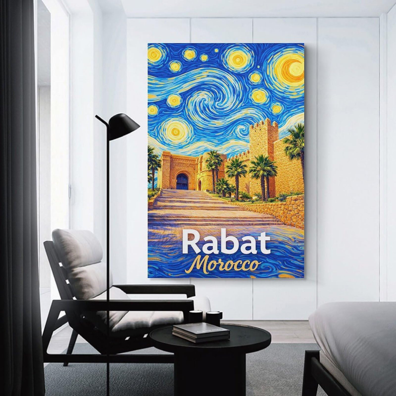Junmoney Unframe-Style-23 Rabat Morocco Starry Night Decorative Canvas Print, 12X18inch(30X45cm), For Gallery Wall Decor And Room Displays, Wall Decor Suited To Curated Displays