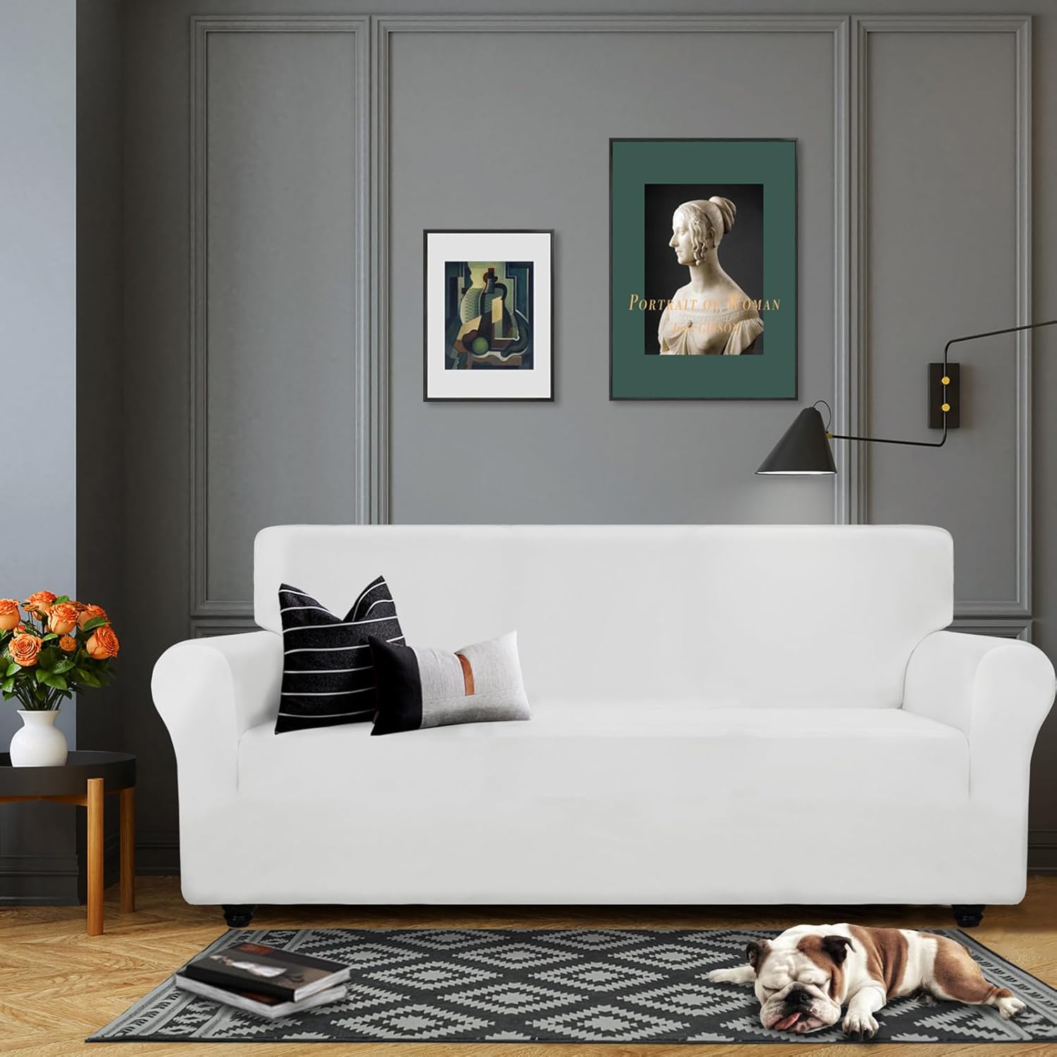 Couch Covers, Stretch Sofa Slipcover, Sofa Cover Furniture Protector, Stretch Velvet Sofa Covers, Stretch Sofa Covers Slipcovers (White,4 Seater)