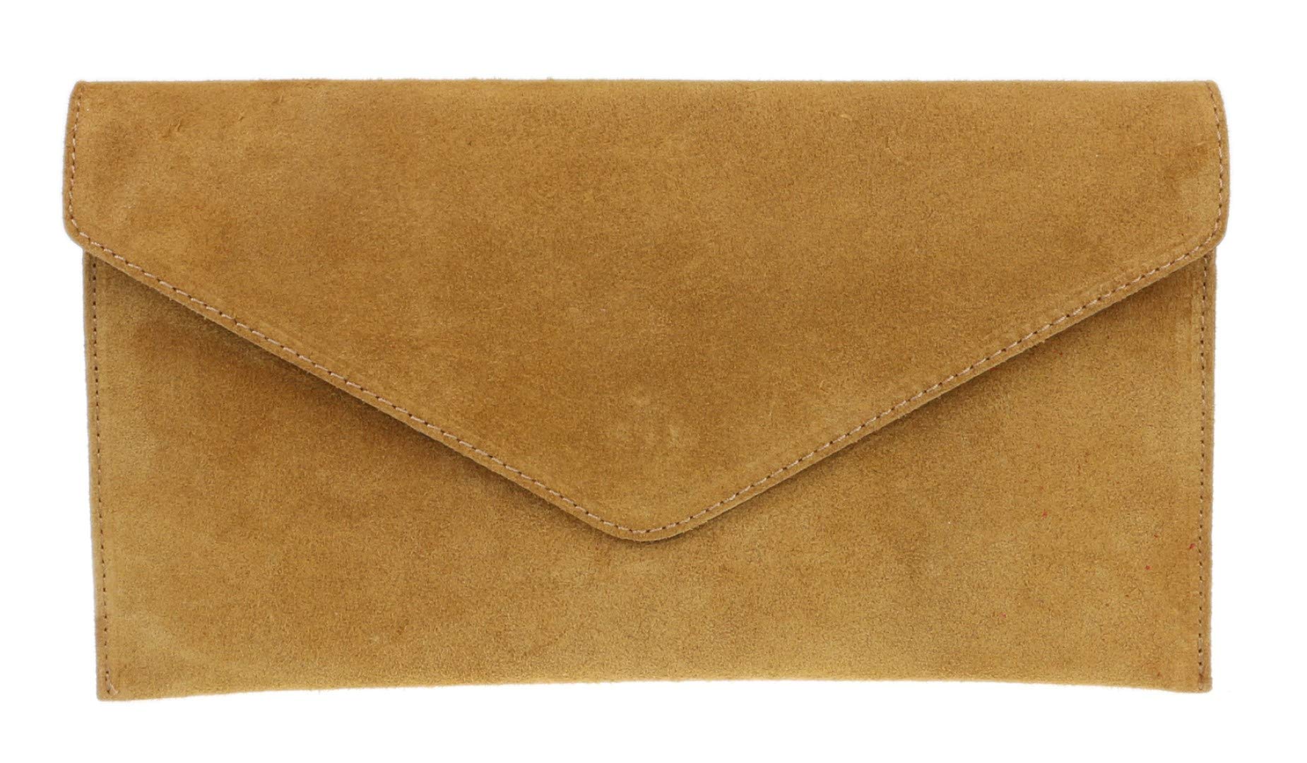 Girly Handbags Women's Tan Italian Suede Leather Envelope Clutch Bag