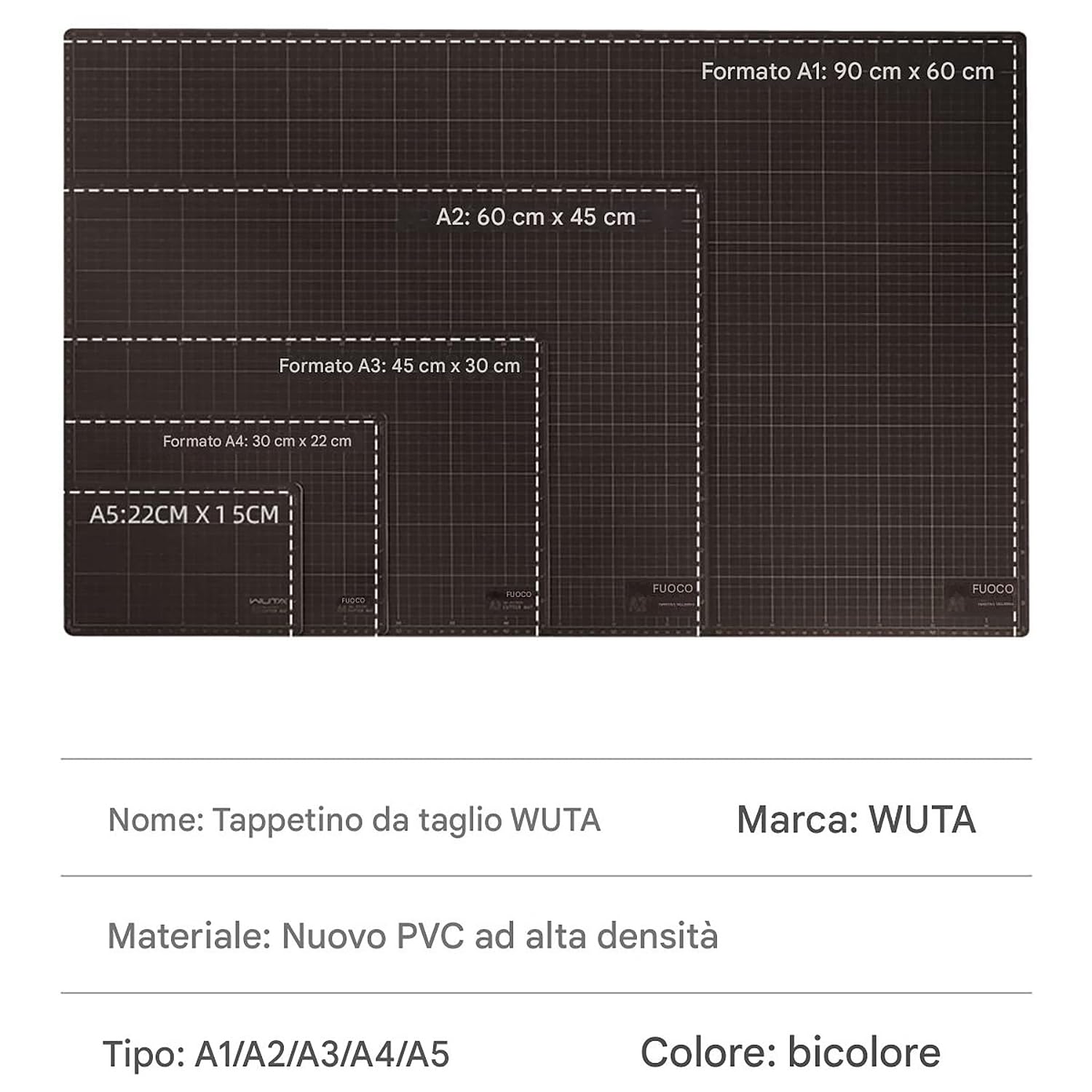 WUTA Auto-riparante tappetino da taglio, tappetino artigianale bifacciale antitaglio, tappetino artigianale in pelle professionale A2 (60 * 45 cm)