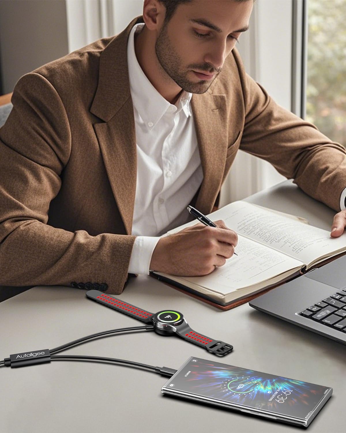 2 in 1 for Samsung Galaxy Watch Charger 25W USB-C Block Fast Charging Compatible with Galaxy Watch Ultra/7/6/6 Classic/5/5 Pro/4/3/Active 2/FE & Galaxy S25/S24/S23/Z Fold 6 & iPhone 16/15 4FT