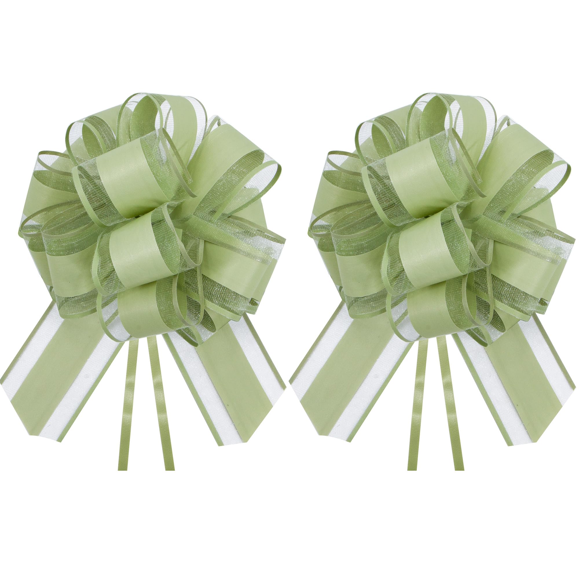 Time to Sparkle 2PCS Organza Pull Bows 17cm*22cm Gift Wrapping Bows Present with Ribbon Pull String for Christmas Baskets,Party Present,Holiday - Bean Green
