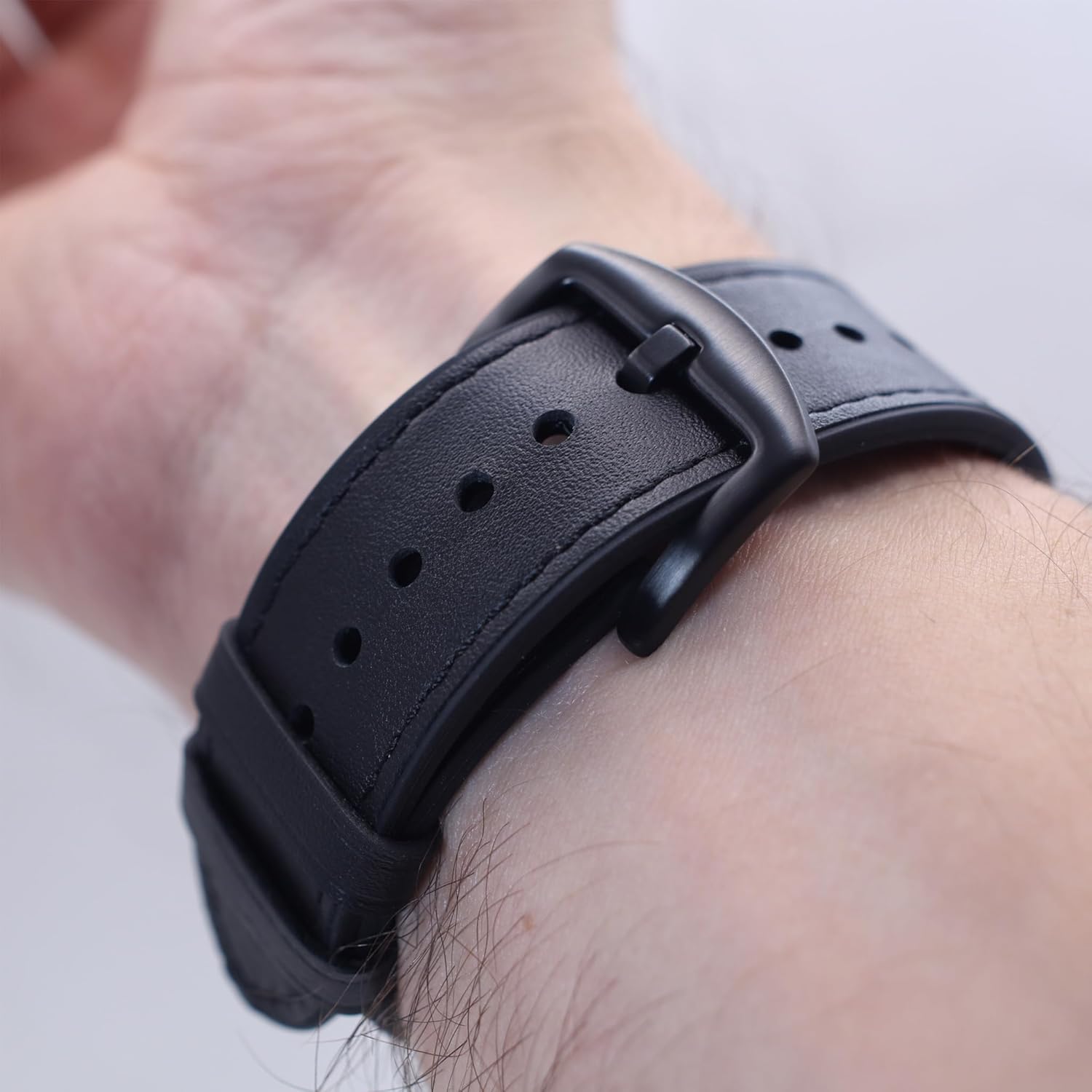 Series 10 Leather Band Compatible with Apple Watch Series 10 46mm Jet Black, Slate - Hybrid Leather with Rubber Inside - Sweatproof Waterproof Band